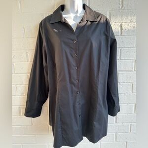 Chicos Wrinkle Resistant Cotton, Black Long Sleeve Button up Tunic Blouse size 3